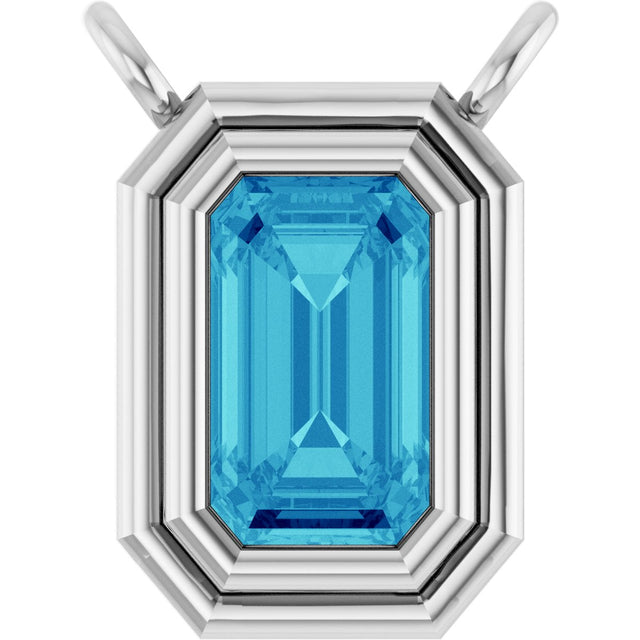 14K Gold Natural Blue Zircon Round Bezel-Set Necklace - White Gold