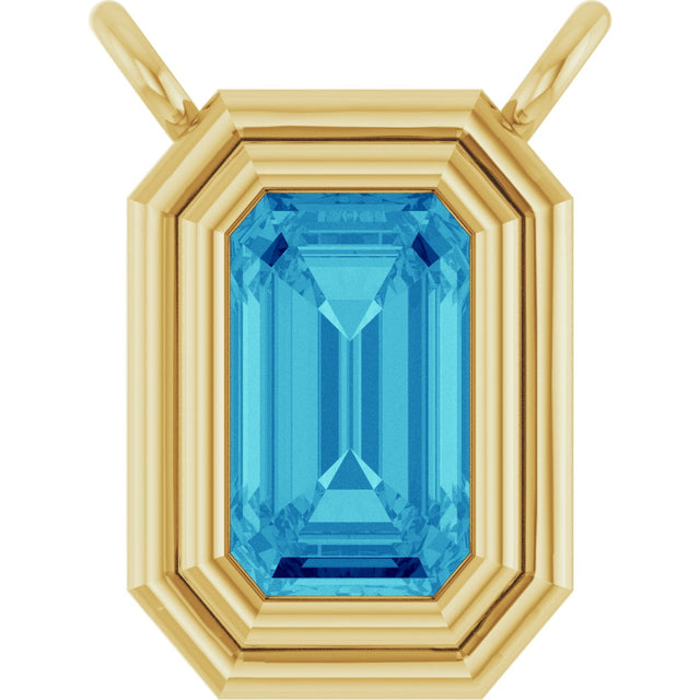 14K Gold Natural Blue Zircon Round Bezel-Set Necklace - Yellow Gold