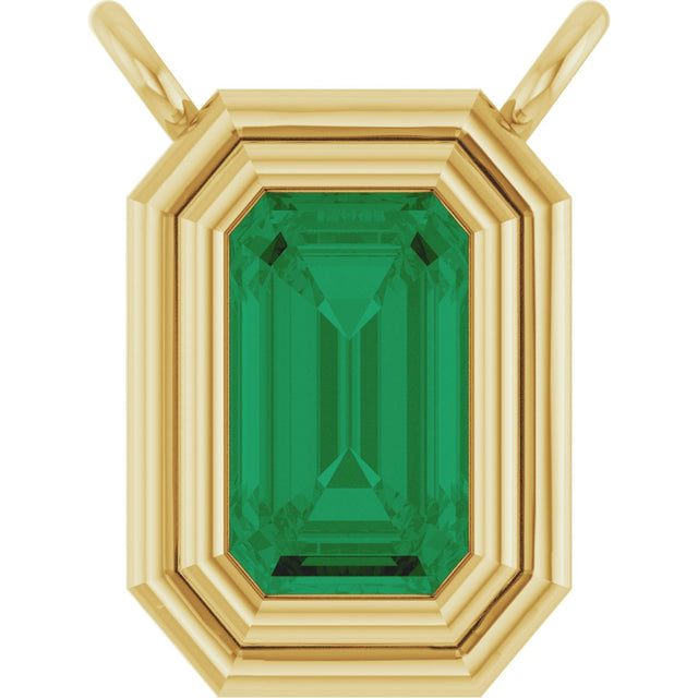 14K Gold Natural Emerald Round Bezel-Set Necklace - Yellow Gold