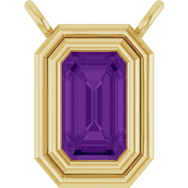 14K Gold Natural Amethyst Round Bezel-Set Necklace - Yellow Gold