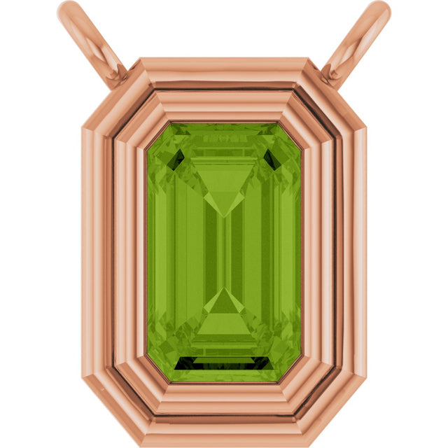14K Gold Natural Peridot Round Bezel-Set Necklace - Rose Gold