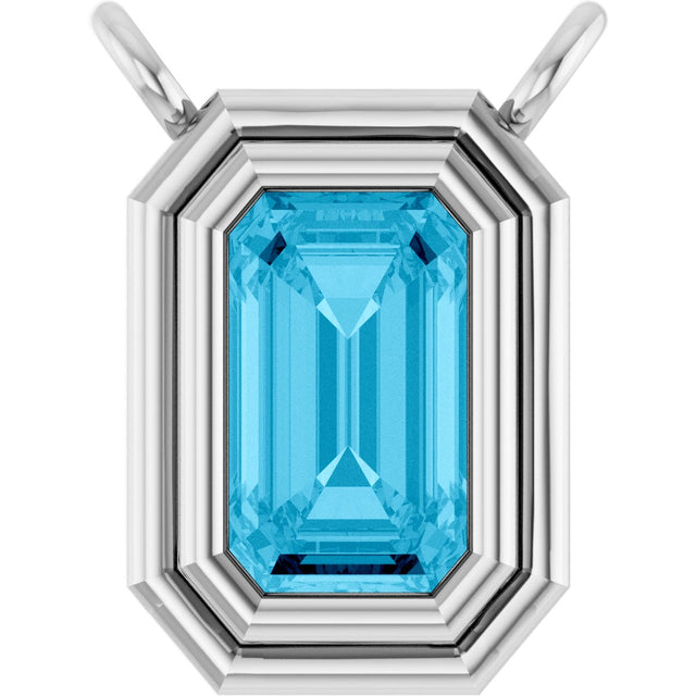 Platinum Emerald Natural Aquamarine Round Bezel-Set Necklace