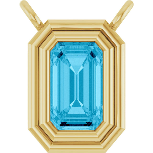 14K Gold Natural Aquamarine Round Bezel-Set Necklace - Yellow Gold
