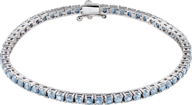 14K Gold Round Natural Aquamarine Line Bracelet