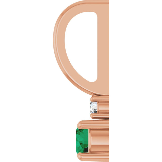 14K Gold Round Natural Emerald Accented Pendant - Rose Gold - view 6