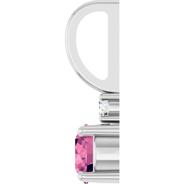 14K Gold Round Natural Pink Tourmaline Accented Pendant - White Gold - view 6