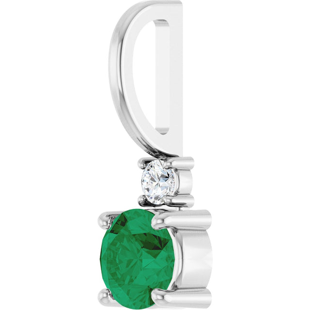 Platinum Round Natural Emerald Accented Pendant - view 5