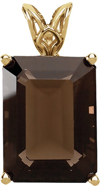 14K Gold Emerald Natural Smoky Quartz Scroll Setting Necklace or Pendant