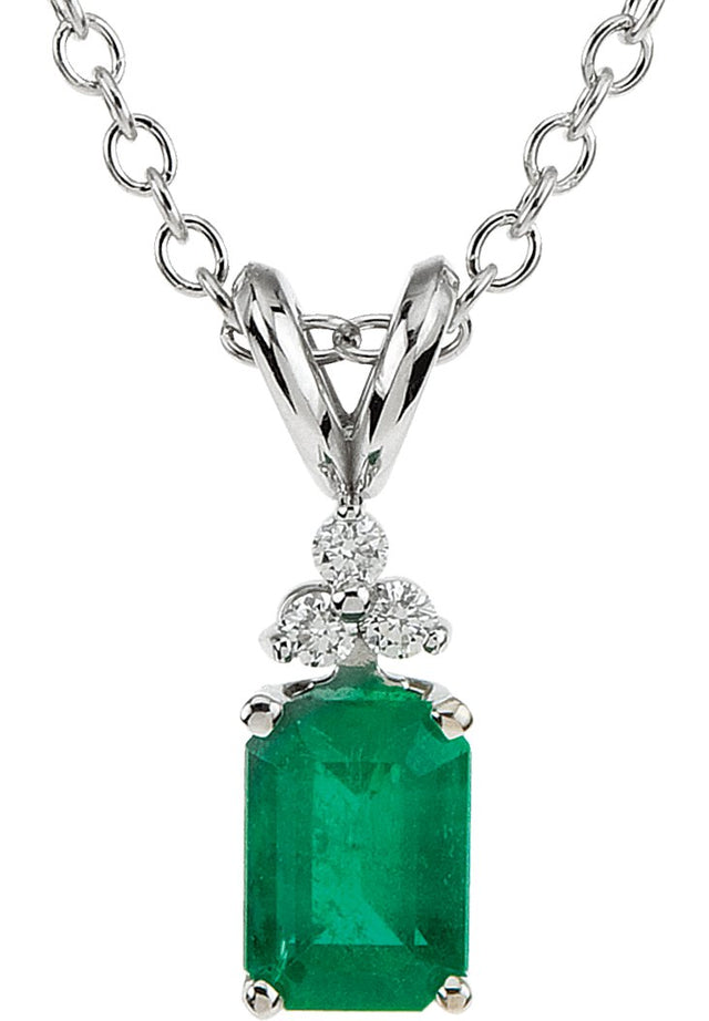 14K Gold Emerald Natural Emerald & Natural Diamond Accented Necklace or Pendant