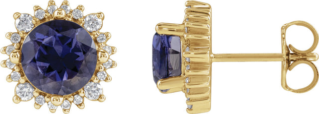 14K Gold Natural Diamond Round 4-Prong Halo-Style Earrings – 3-6mm Stones - Yellow Gold