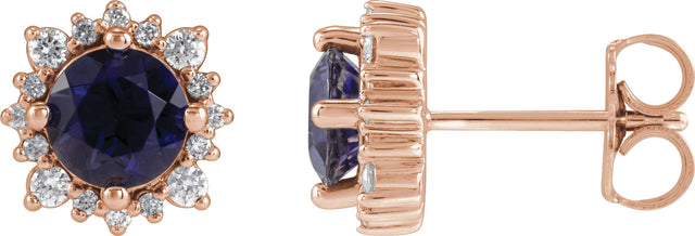 14K Gold Natural Diamond Round 4-Prong Halo-Style Earrings – 3-6mm Stones - Rose Gold