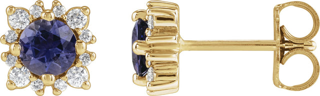 14K Gold Natural Diamond Round 4-Prong Halo-Style Earrings – 3-6mm Stones - Yellow Gold