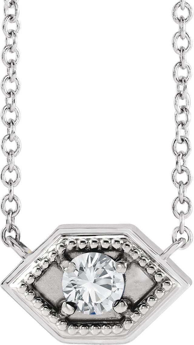 Platinum Round Natural White Sapphire Geometric Necklace