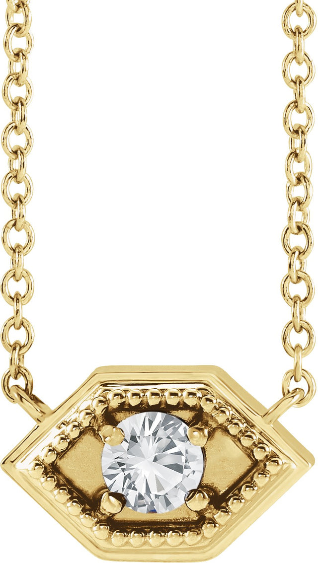 14K Gold Round Natural White Sapphire Geometric Necklace - Yellow Gold