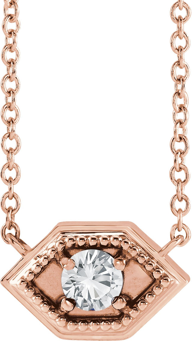 14K Gold Round Natural White Sapphire Geometric Necklace - Rose Gold