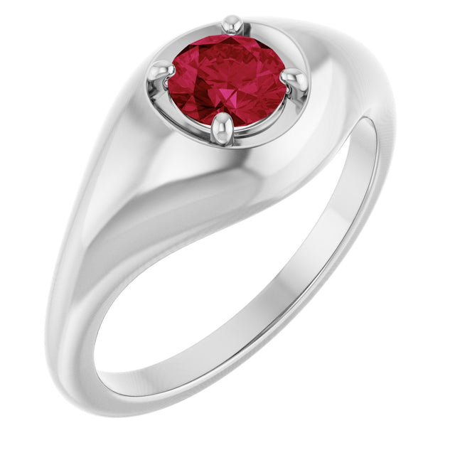 Platinum Round Lab-Grown Ruby Solitaire Dome Ring