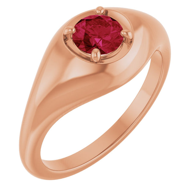 14K Gold Round Lab-Grown Ruby Solitaire Dome Ring - Rose Gold