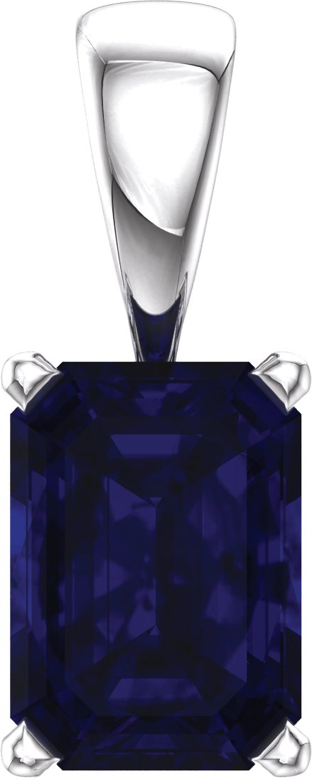 14K Gold Lab-Grown Blue Sapphire Emerald Scroll Setting Pendant - White Gold