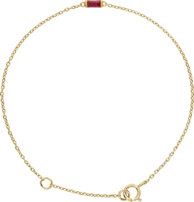 14K Gold Straight Baguette Natural Ruby Baguette Bracelet - Yellow Gold