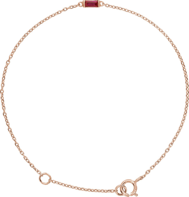 14K Gold Straight Baguette Natural Ruby Baguette Bracelet - Rose Gold