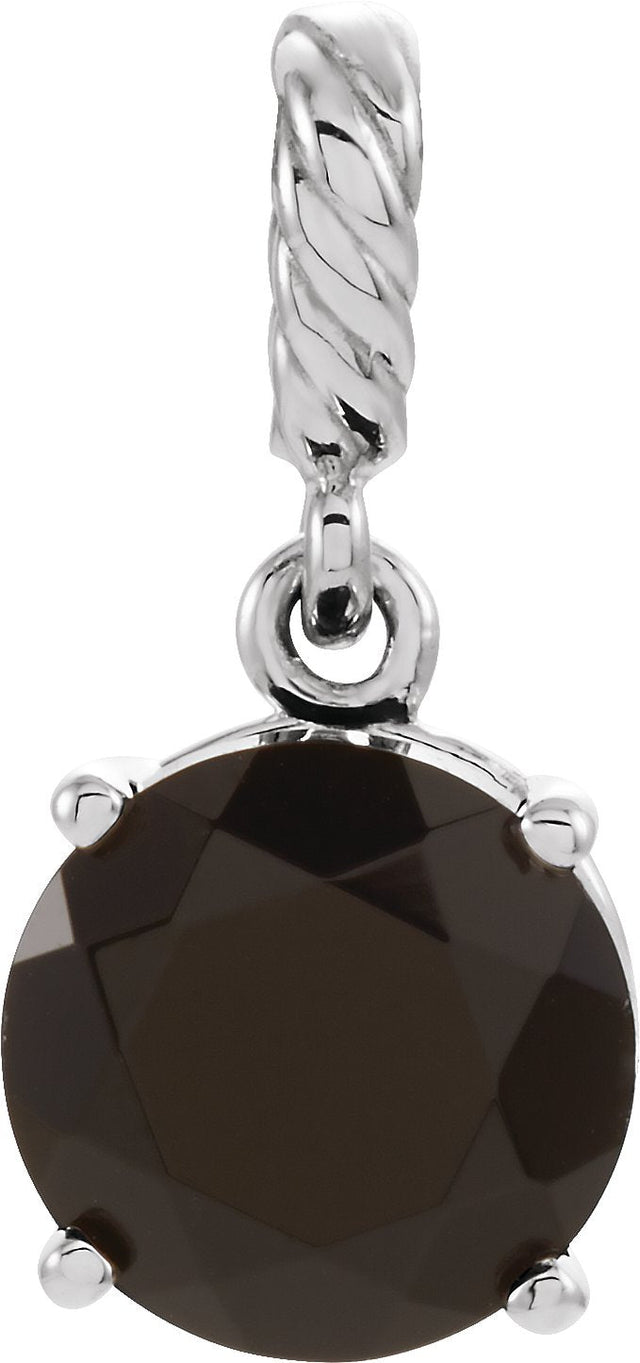 14K Gold Round Natural Black Onyx Rope Pendant - White Gold
