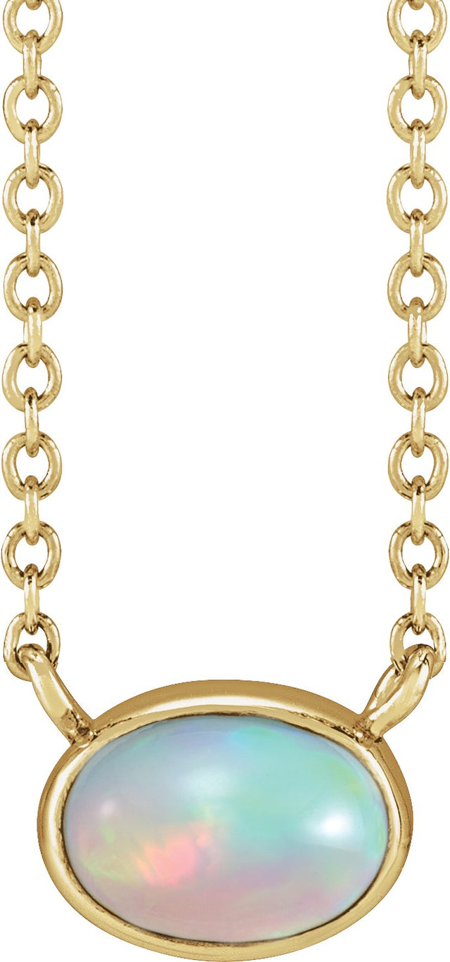 14K Gold Oval Natural Ethiopian Opal Bezel-Set Cabochon Necklace - Yellow Gold