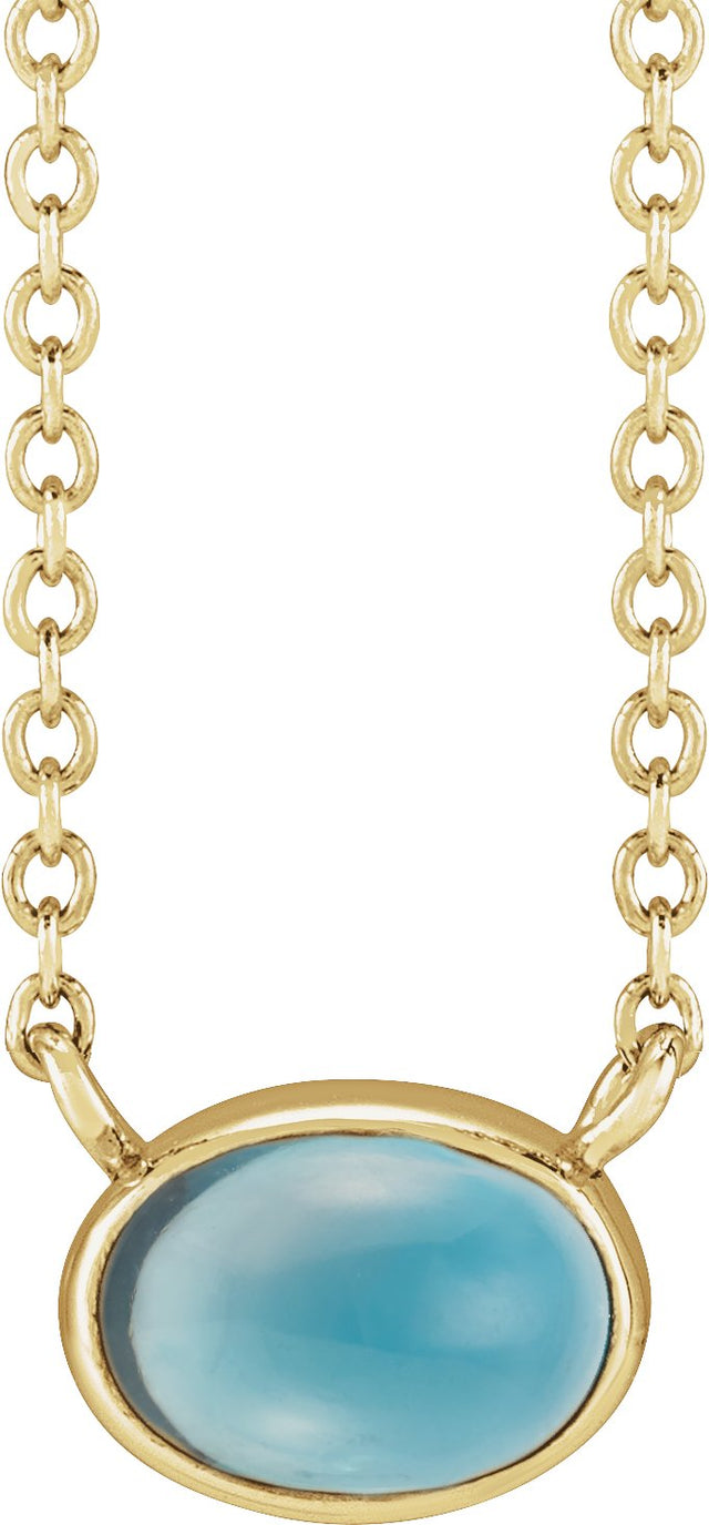 14K Gold Oval Natural London Blue Topaz Bezel-Set Cabochon Necklace - Yellow Gold