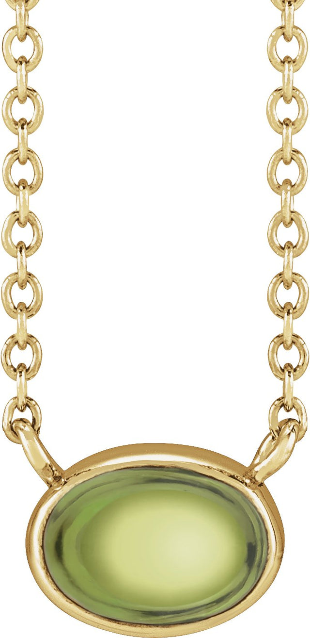 14K Gold Oval Natural Peridot Bezel-Set Cabochon Necklace - Yellow Gold