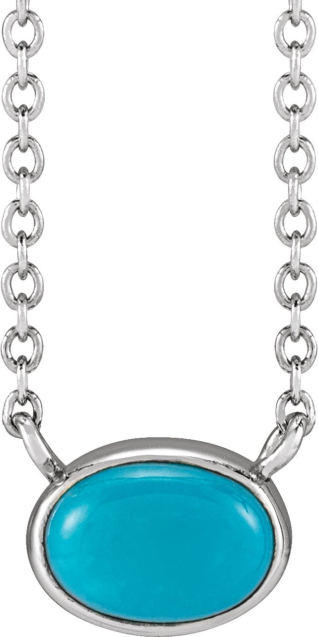 Platinum Oval Natural Turquoise Bezel-Set Cabochon Necklace
