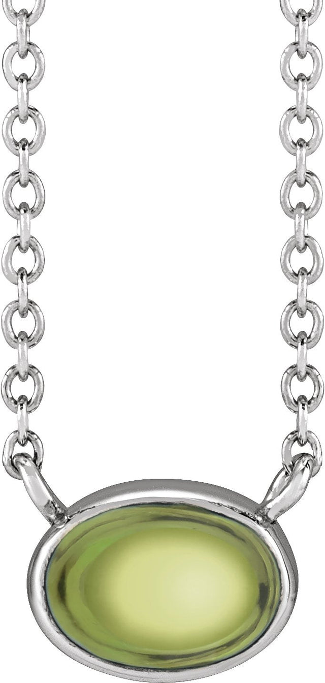 Platinum Oval Natural Peridot Bezel-Set Cabochon Necklace
