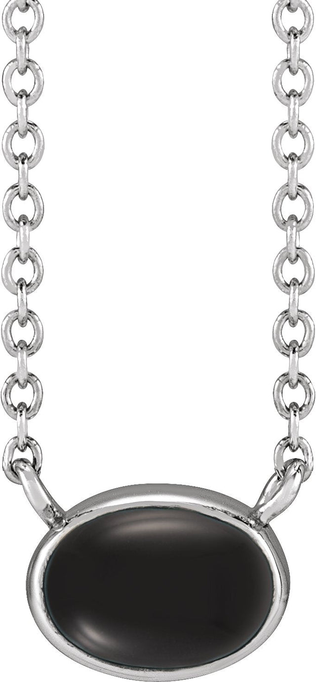 Platinum Oval Natural Black Onyx Bezel-Set Cabochon Necklace