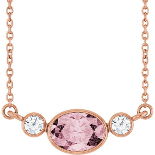 14K Gold Oval Natural Pink Morganite & Natural Diamond Accented Necklace - Rose Gold