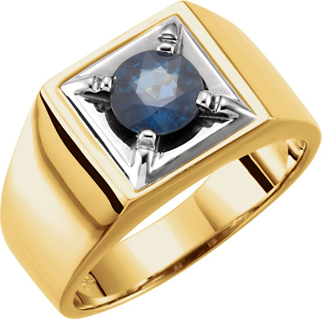 14K Gold Round Natural Blue Sapphire Illusion Ring - Two-Tone