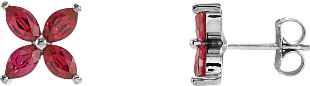 14K Gold Marquise Lab-Grown Ruby Cluster Earrings - White Gold
