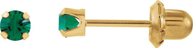 14K Gold Round Emerald Piercing Piercing Birthstone Stud Earrings