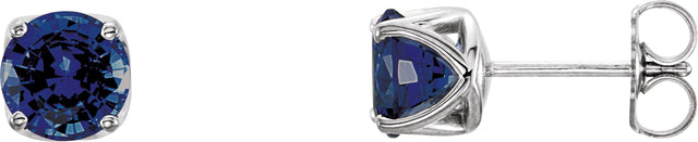 14K Gold Lab-Grown Blue Sapphire Round 4-Prong Stud Earrings - White Gold