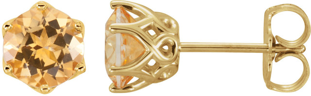 14K Gold Natural Citrine Round 6-Prong Crown Stud Earrings - Yellow Gold
