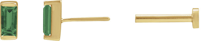 14K Gold Natural Green Tourmaline Straight Baguette Channel-Set Stud Earrings - Yellow Gold