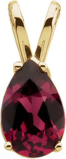 14K Gold Pear Natural Rhodolite Garnet Solitaire Pendant