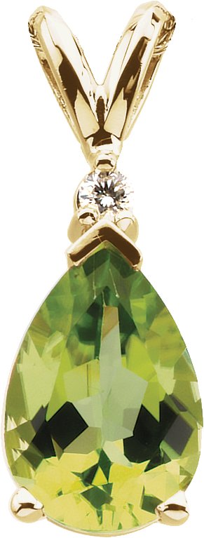 14K Gold Pear Natural Peridot & Natural Diamond Accented Pendant