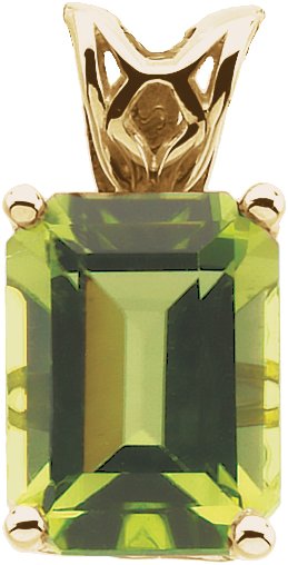 14K Gold Emerald Natural Peridot Solitaire Scroll Setting Pendant