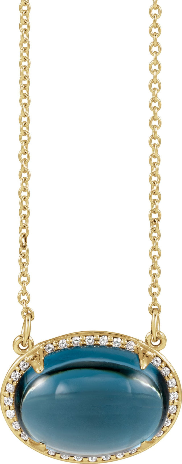 14K Gold Oval Natural London Blue Topaz & Natural Diamond Halo-Style Necklace – 0.06 CTW - Yellow Gold