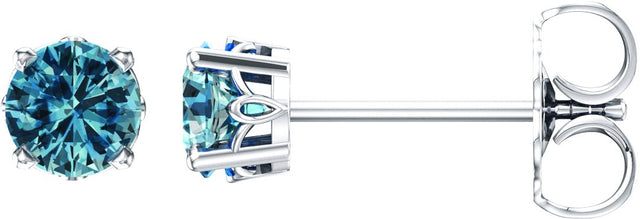 14K Gold Natural Swiss Blue Topaz Round 4-Prong Scroll Setting Stud Earrings