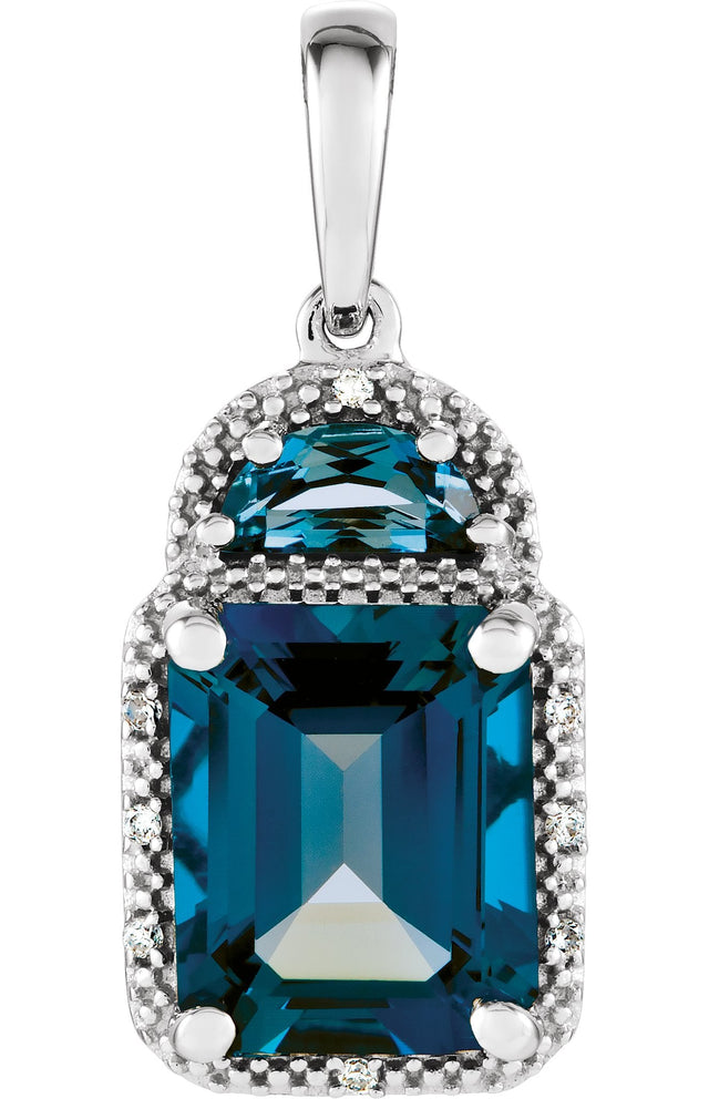 14K Gold Emerald Natural London Blue Topaz & Natural Diamond Accented Pendant – 0.03 CTW