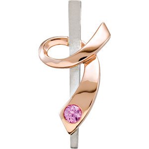 14K Gold Round Natural Pink Sapphire Ribbon of Courage Pendant II
