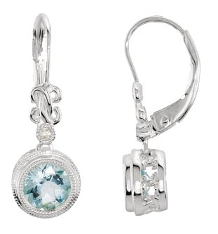 14K Gold Round Natural Aquamarine & Natural Diamond Accented Earrings