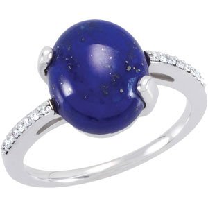 14K Gold Oval Natural Diamond Accented Cabochon Ring