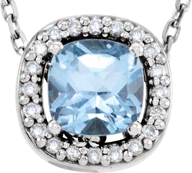 14K Gold Cushion Natural Sky Blue Topaz & Natural Diamond Halo-Style Necklace or Pendant – 04 CTW - White Gold