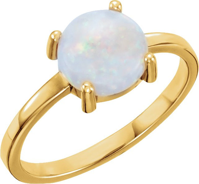 14K Gold Oval Natural Opal Cabochon Solitaire Ring - Yellow Gold