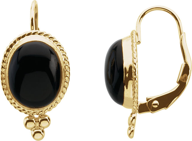 14K Gold Oval Natural Onyx Cabochon Earrings